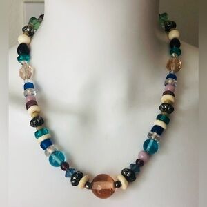 Vintage Necklace Handcrafted Designed with  Multicolored Acrylic Beads 10” long